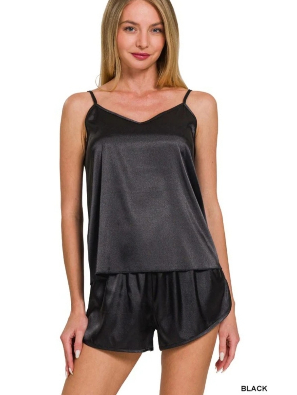🖤✨️EUC Zenana "Silky Satin Feel🥰 2pc Cami & Shorts Pajama Set" Black🖤 Small